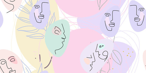 Face line pattern. Minimal art one line drawing.