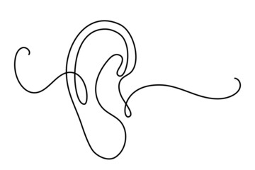 Human ear continuous one line drawing. World deaf day single line concept. Minimalist vector illustration. - obrazy, fototapety, plakaty