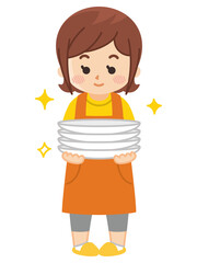 お皿を持つ主婦