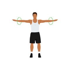Man doing Standing arm circles exercise. Flat vector illustration isolated on white background
