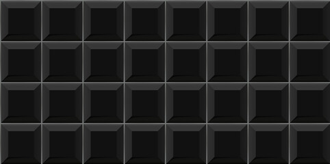 Black square subway tile seamless pattern. Wall with brick texture. Vector geometric background design