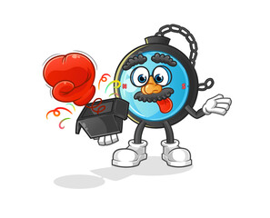 compass prank glove in the box. cartoon mascot