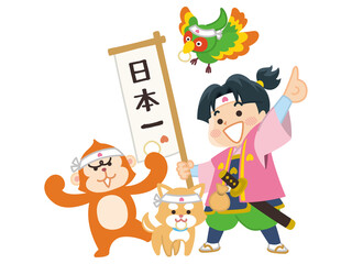 桃太郎とお供の犬猿雉