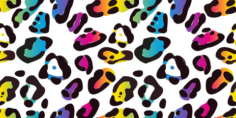 Rainbow leopard seamless pattern. Colorful neon vector background. Gradient wallpaper.