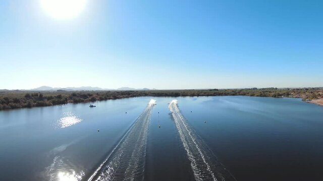 Speed Boat Races in a Lake FPV Race Drone