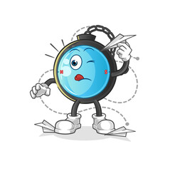 compass with paper plane character. cartoon mascot vector