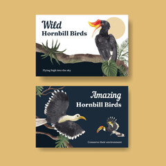 Facebook template with hornbill bird concept,watercolor style © photographeeasia
