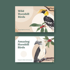Facebook template with hornbill bird concept,watercolor style © photographeeasia