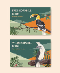 Facebook template with hornbill bird concept,watercolor style © photographeeasia