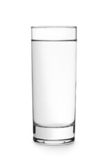 Full glass of water on white background