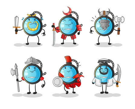 compass warrior group character. cartoon mascot vector