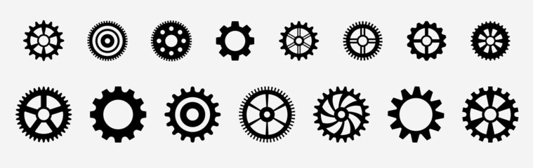 Setting Gear icon set. Black gear wheel icons on white background. mechanism and cog wheel on white background. Progress or construction concept. - stock vector.