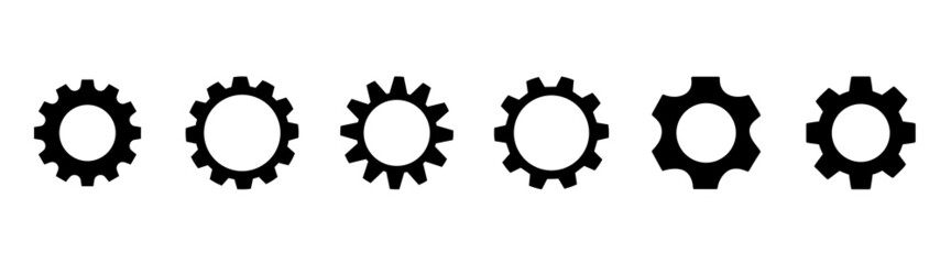 Gear Setting icon set. Black gear wheel icons on white background - stock vector.