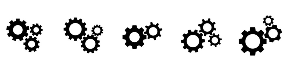 Setting Gear icon set. Black gear wheel icons on white background - stock vector.