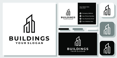 Simple Buildings Apartment Architecture Town City Abstract Logo Design with Business Card Template