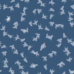 Seamless pattern with white swallow silhouette on blue background. Cute bird in flight. Vector illustration. Doodle style. Design for invitation, poster, card, fabric, textile