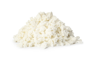 Pile of delicious fresh cottage cheese on white background