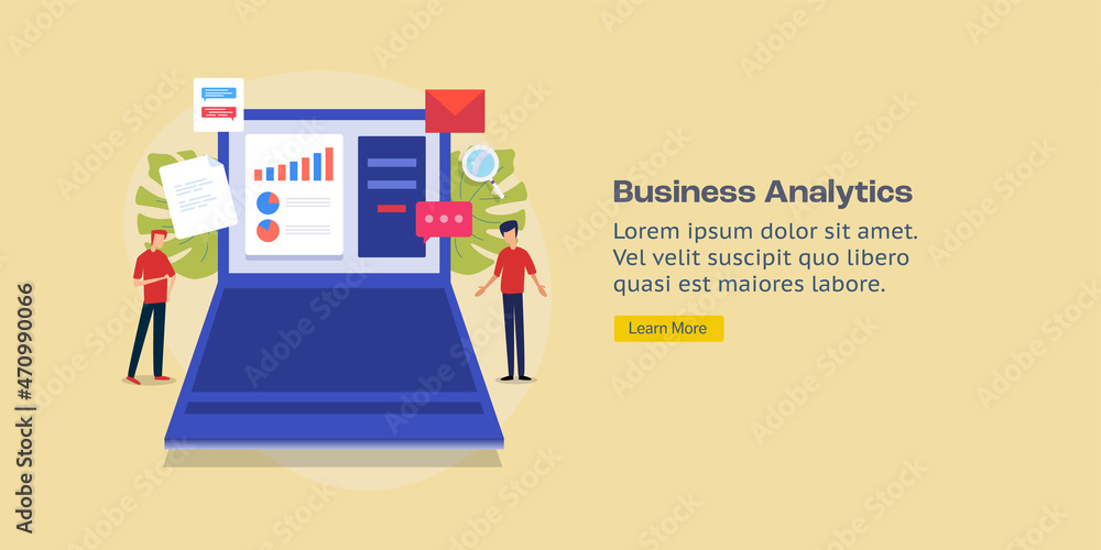Canvas Prints flat design illustration concept of business analytics. people examine business data, kpi metrics. f