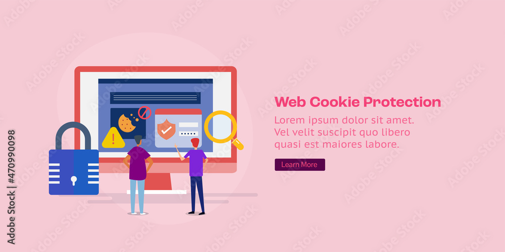 Poster cookie tracking protection, secure web browsing, people using secure website, data protection and pr