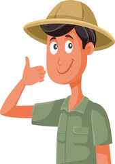 Man Wearing Safari Costume Holding Thumbs Up Vector Cartoon
