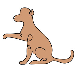 Silhouette of abstract color dog as line drawing on white. Vector