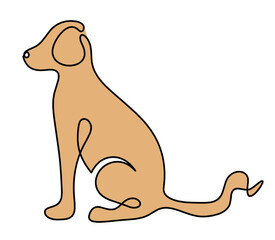 Silhouette of abstract color dog as line drawing on white. Vector