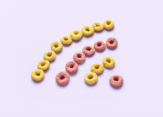WiFi symbol made from cereal rings on lilac background