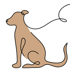 Silhouette of abstract color dog as line drawing on white. Vector