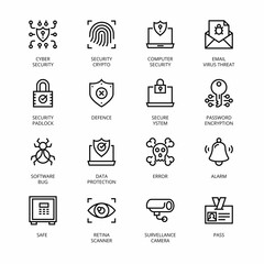 Cyber Security outline Icons - stroke, vector