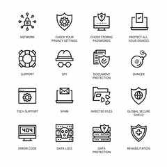 Cyber Security outline Icons - stroke, vector