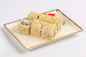 Fototapeta na wymiar Japanese cuisune - Sushi roll with salmon