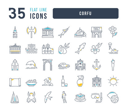 Set of linear icons of Corfu
