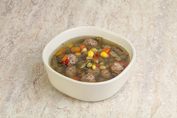 Tasty dietary soup with meatballs