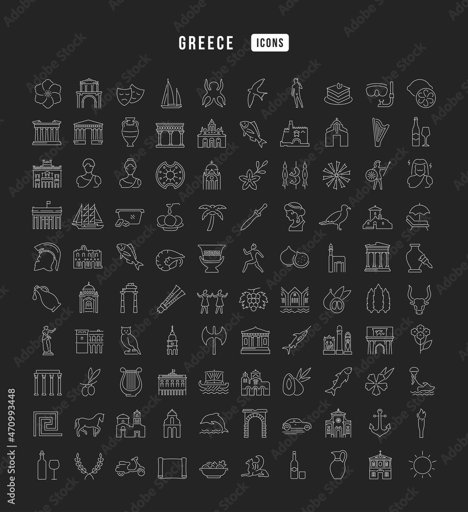 Wall mural Set of linear icons of Greece