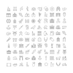 Set of linear icons of Greece