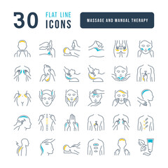 Set of linear icons of Massage and Manual Therapy