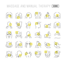 Set of linear icons of Massage and Manual Therapy