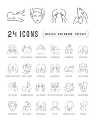 Set of linear icons of Massage and Manual Therapy