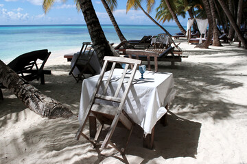 Restaurant by the sea. Vacation on the Caribbean coast on the Island of Saona.