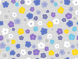 ブルー系のかわいい花柄　シームレスパターン