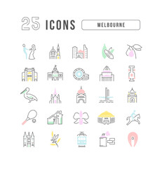Set of linear icons of Melbourne