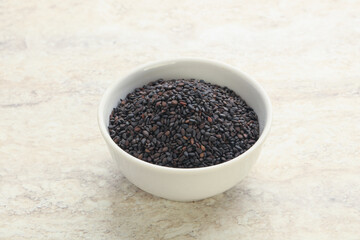 Black sesame seeds in the bowl