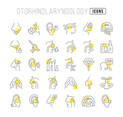 Set of linear icons of Otorhinolaryngology