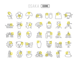 Obraz premium Set of linear icons of Osaka