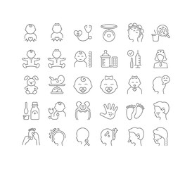 Set of linear icons of Pediatrics
