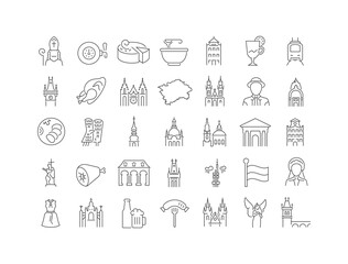 Prague. Collection of perfectly thin icons for web design, app, and the most modern projects. The kit of signs for category Education.