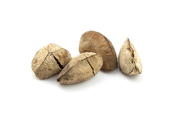 Brazil nuts or Bertholletia excelsa seeds isolated on white