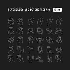 Psychology and Psychotherapy. Collection of perfectly thin icons for web design, app, and the most modern projects. The kit of signs for category Medicine.