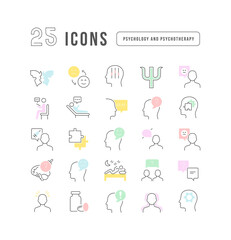Psychology and Psychotherapy. Collection of perfectly thin icons for web design, app, and the most modern projects. The kit of signs for category Medicine.