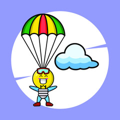Lamp mascot cartoon is skydiving with parachute and happy gesture cute style design for t-shirt, sticker, logo element